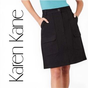 Karen Kane Skirt Women 8P Black Cargo A-Line Twill High Waist New
